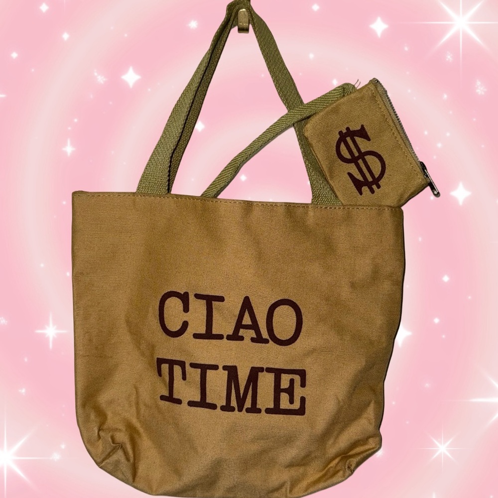 Ciao Time Tan Tote Bag with Coin Pouch